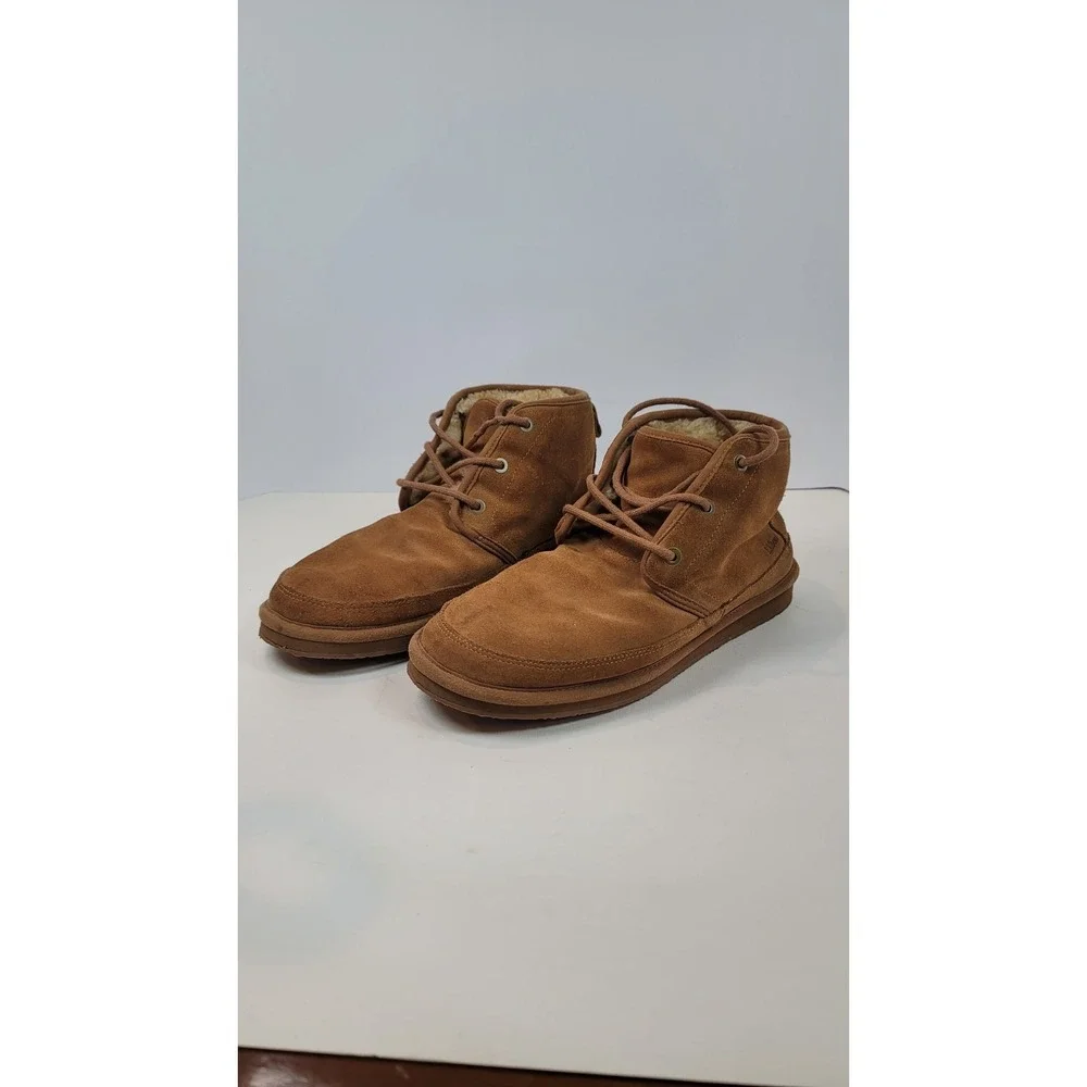 LL Bean Men's Wicked Good Boots Three Eye Shearling Suede Brown Sz 11